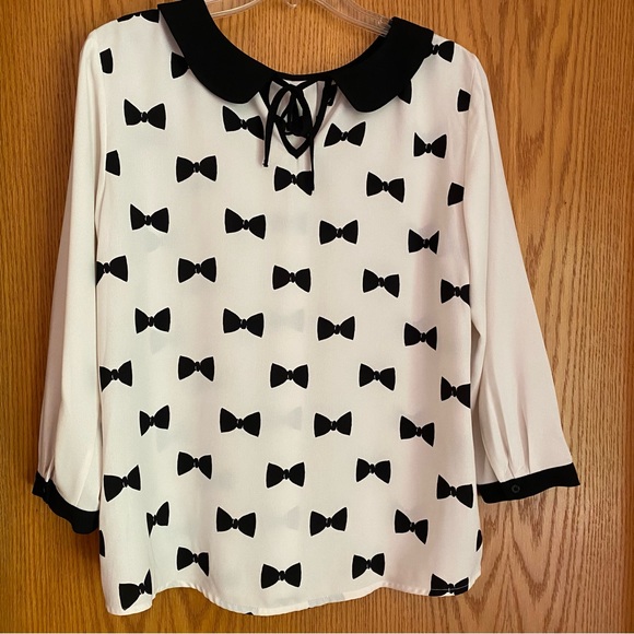 Lauren Conrad Blouse Black Bows Women Size Large - Picture 2 of 16